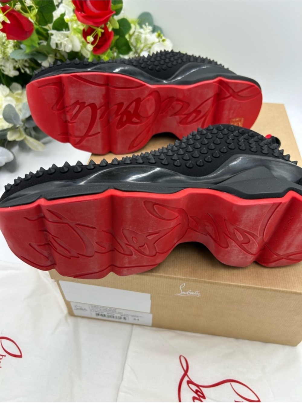 Men’s Christian Louboutin, black spike sock sneaker size 44 made in Italy - Picture 7 of 10